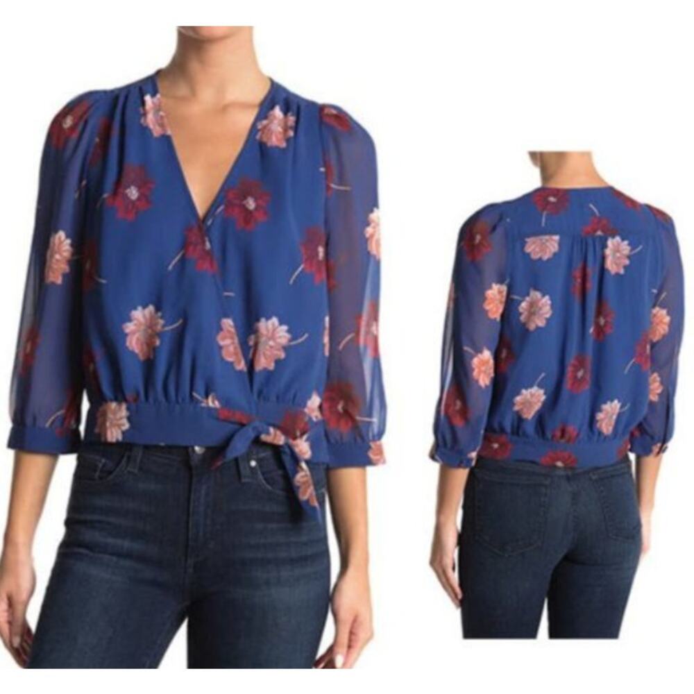 Madewell Effie Floral Wrap Top M Blue EUC